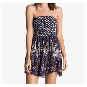 Roxy Strapless Navy Aztec Print Sundress